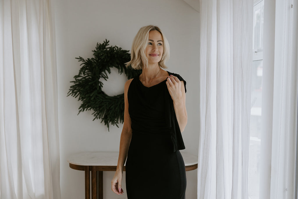 Black Maxi Dress with Shoulder Detail