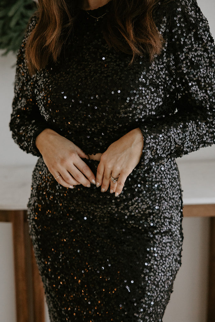Sequin Top & Skirt Set - Black