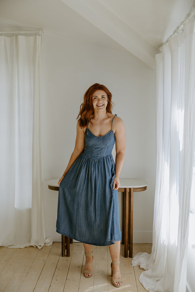 Corset Style Midi Dress - Medium Denim