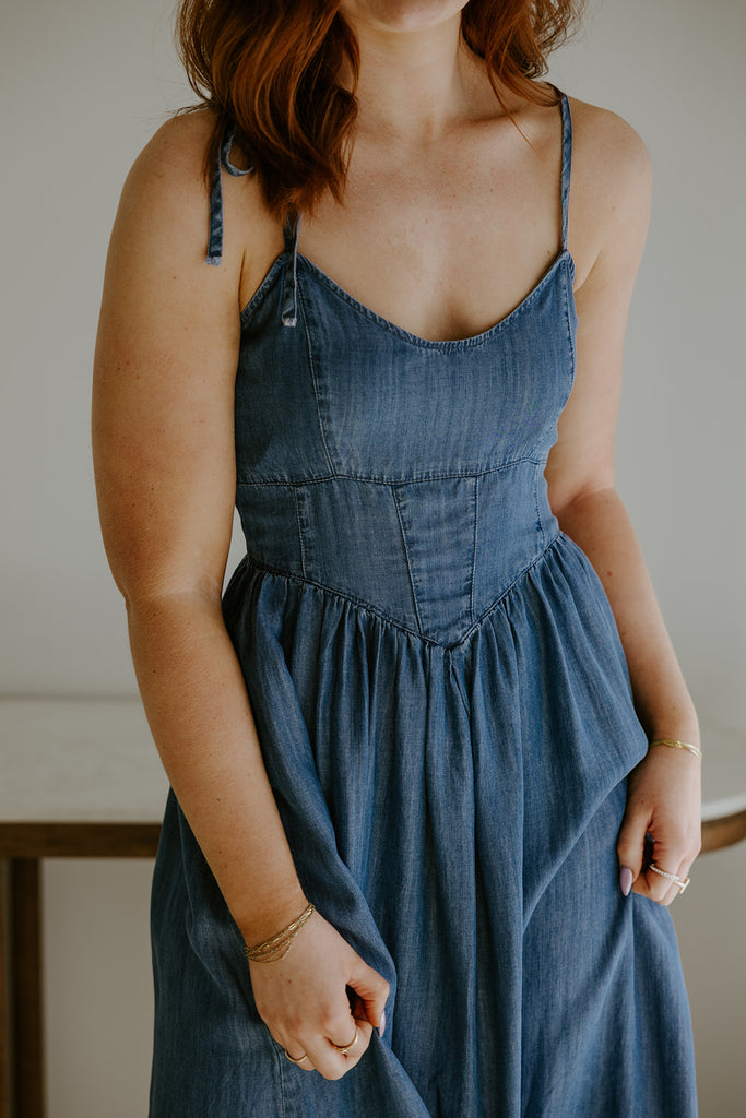 Corset Style Midi Dress - Medium Denim