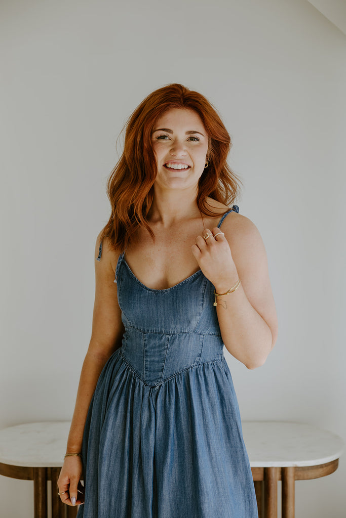 Corset Style Midi Dress - Medium Denim