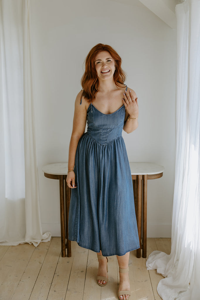 Corset Style Midi Dress - Medium Denim