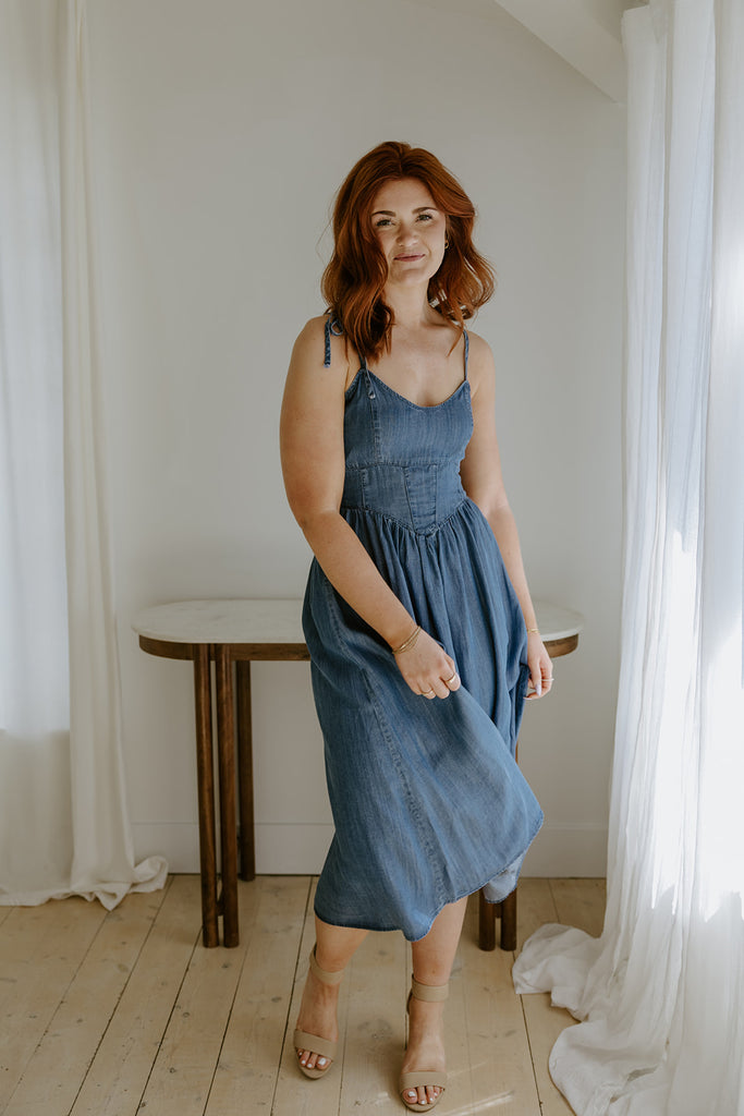 Corset Style Midi Dress - Medium Denim