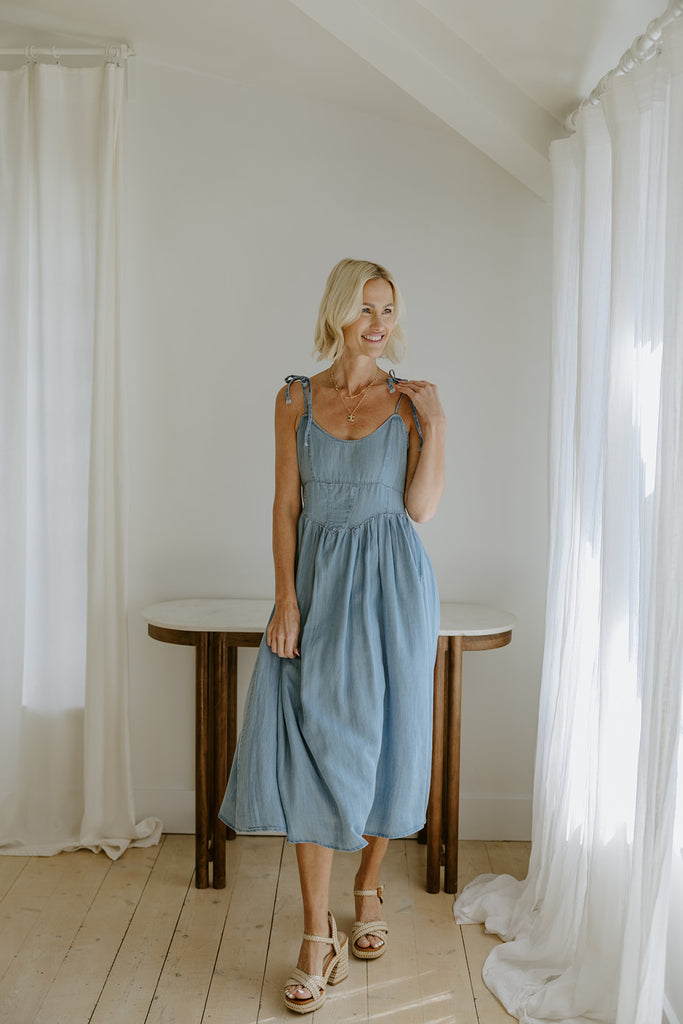 Corset Style Midi Dress - Light Blue