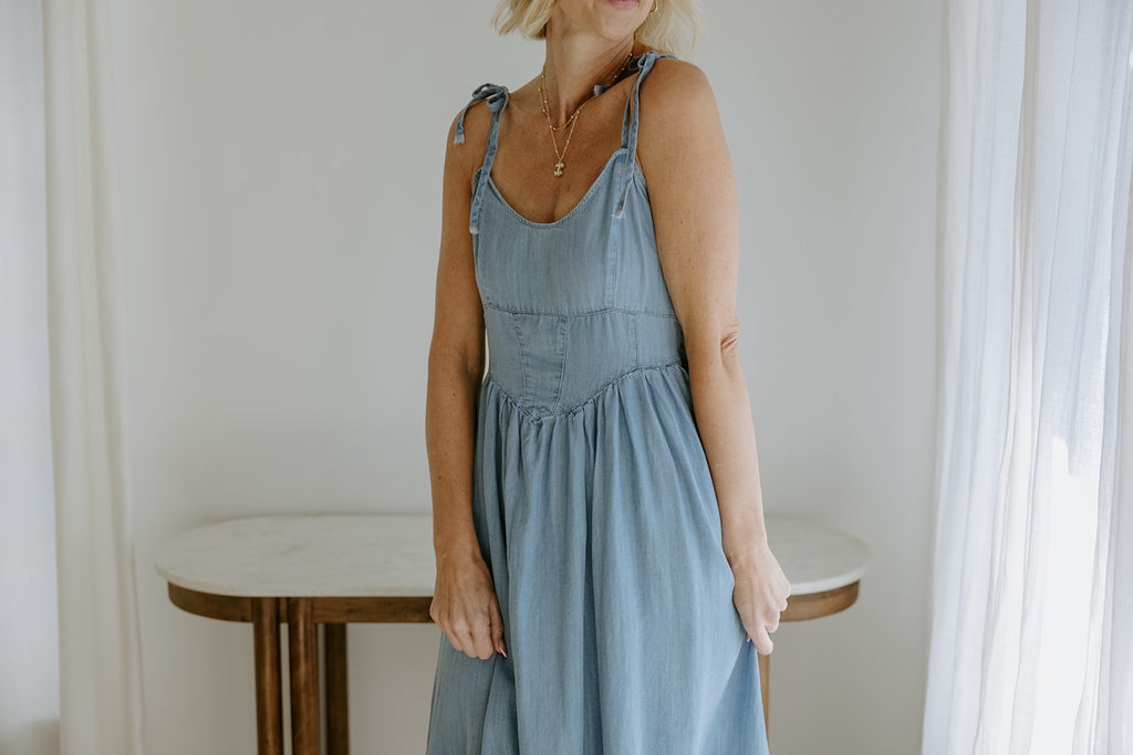Corset Style Midi Dress - Light Blue