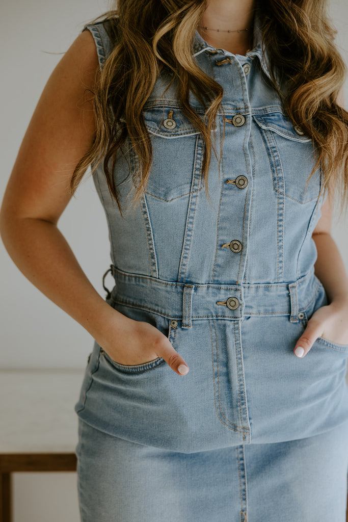 Denim Stretchy Dress - Light Blue