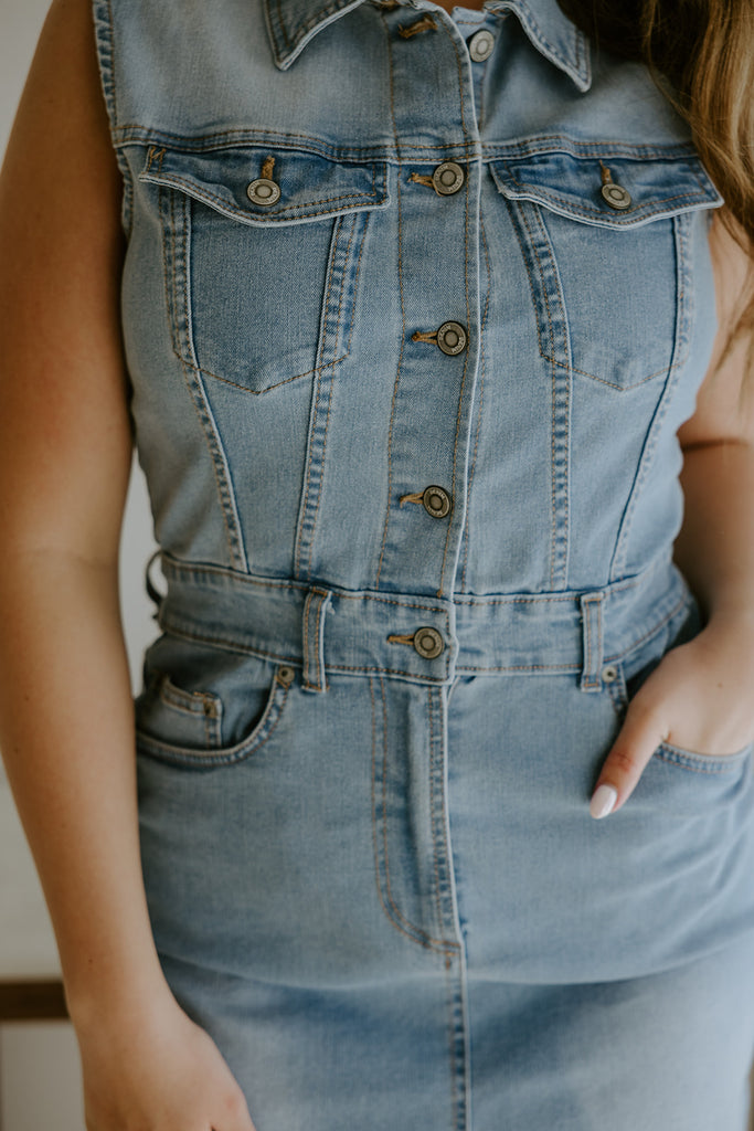 Denim Stretchy Dress - Light Blue
