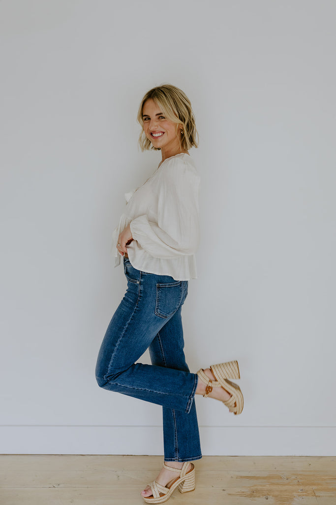 Peplum Front Tie Shirt With Embroidery - Ivory