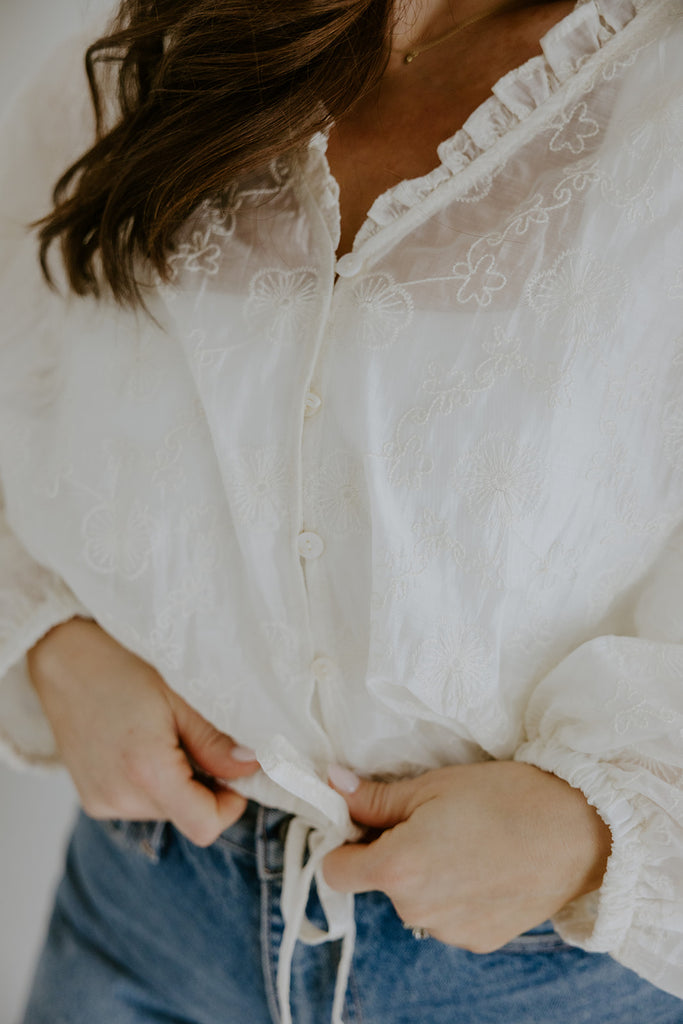 Embroidered Elastic Waist Blouse