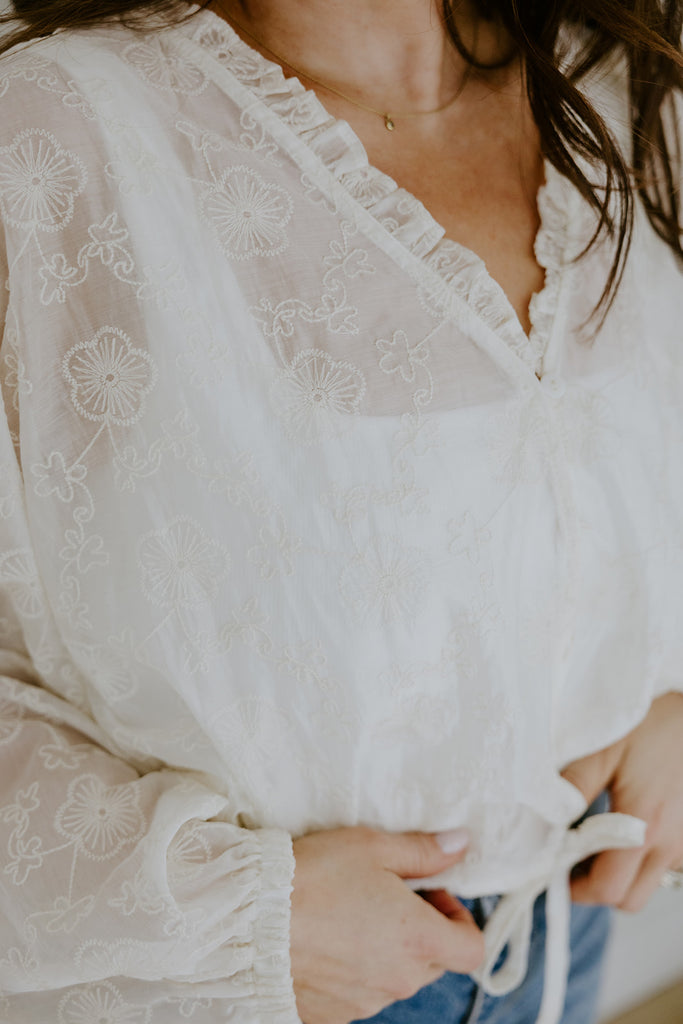 Embroidered Elastic Waist Blouse