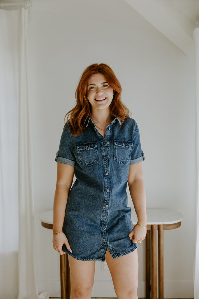 Short Denim Dress - Medium Blue