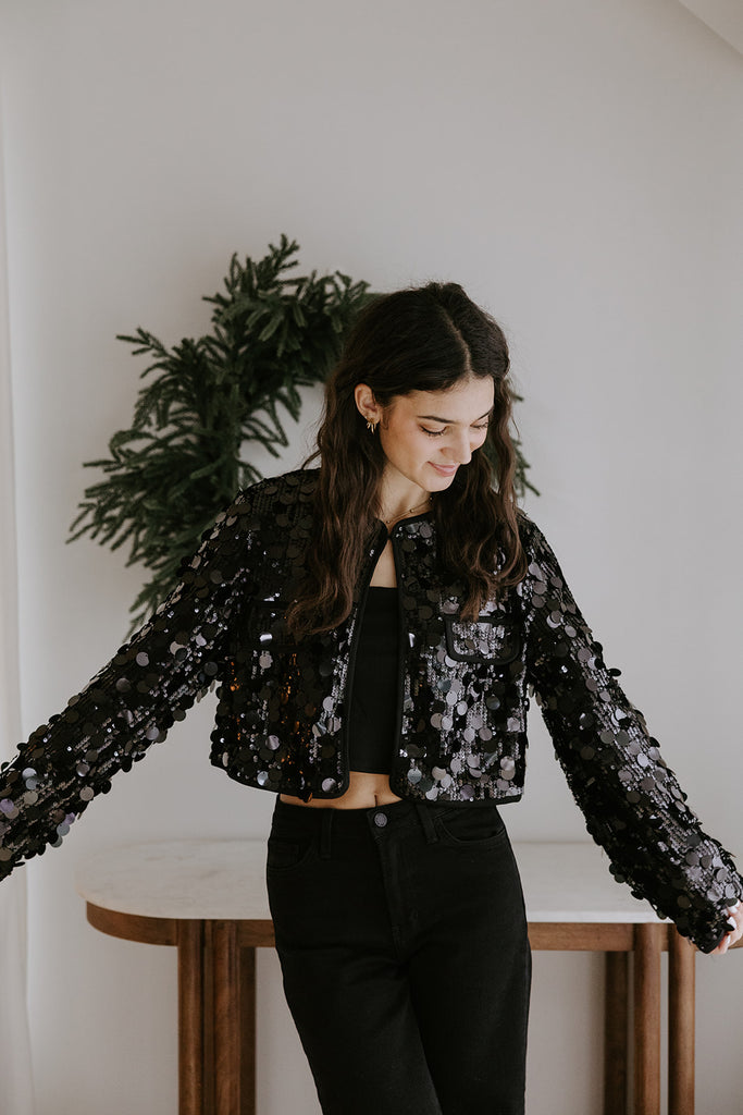 Sequin Crop Jacket - Black