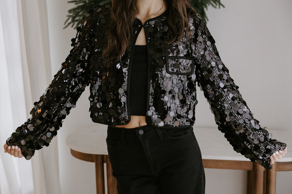 Sequin Crop Jacket - Black