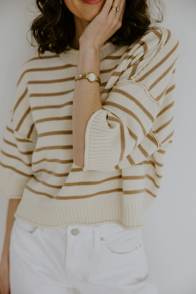 Khaki Boxy Striped Knit Sweater