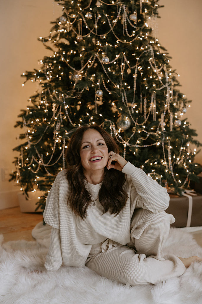 Waffle Textured Sweater & Pant Set - Oat