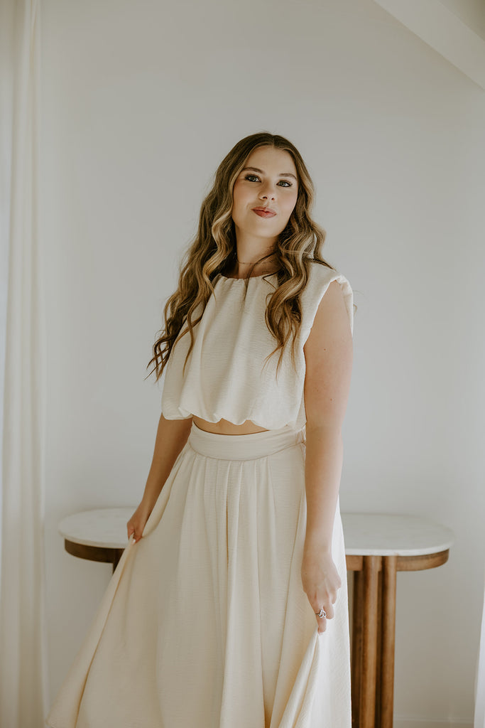 Bubble Top and Flowy Skirt Set - Natural
