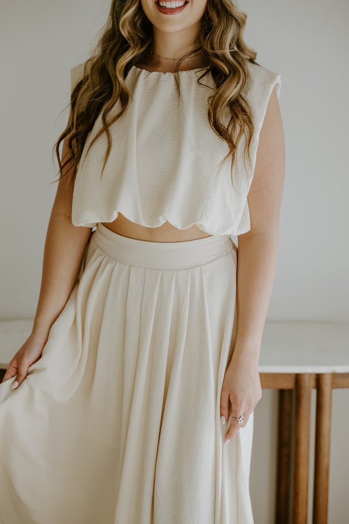 Bubble Top and Flowy Skirt Set - Natural
