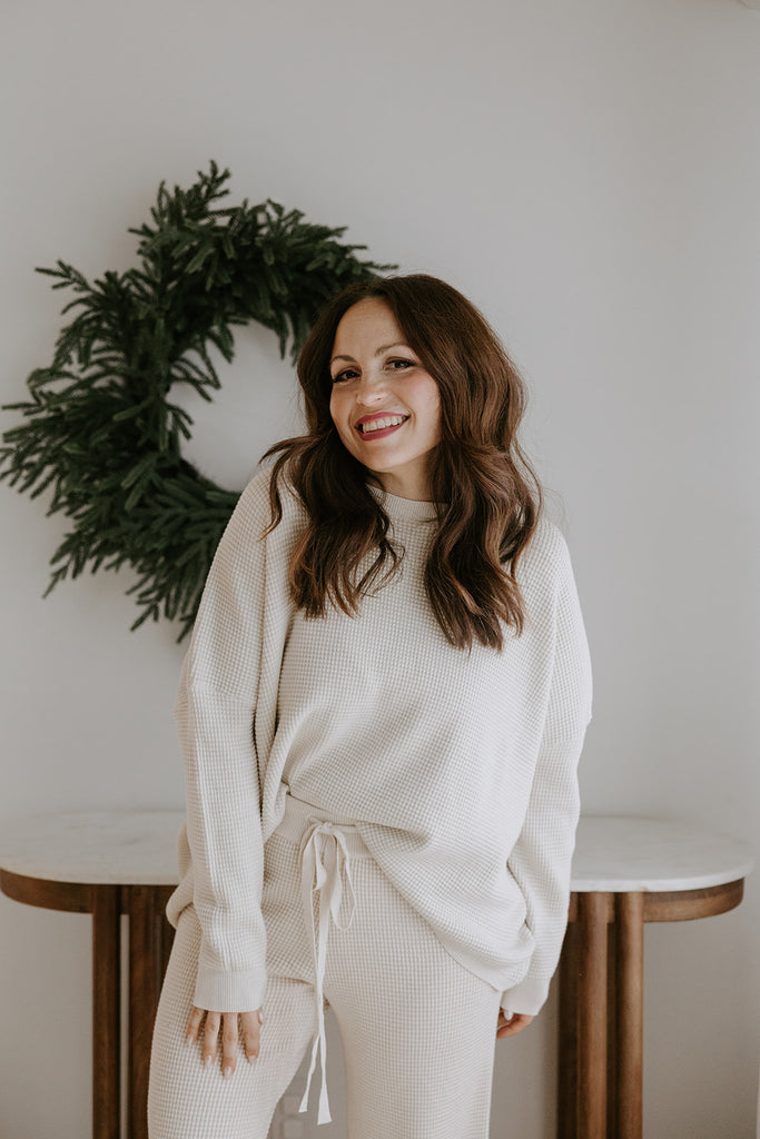 Waffle Textured Sweater & Pant Set - Oat