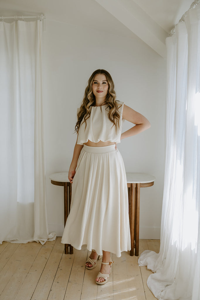 Bubble Top and Flowy Skirt Set - Natural