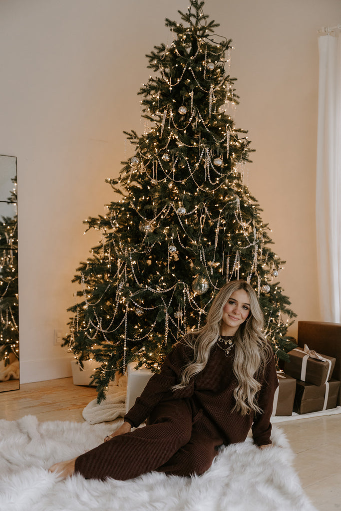 Waffle Textured Sweater & Pant Set - Cacao