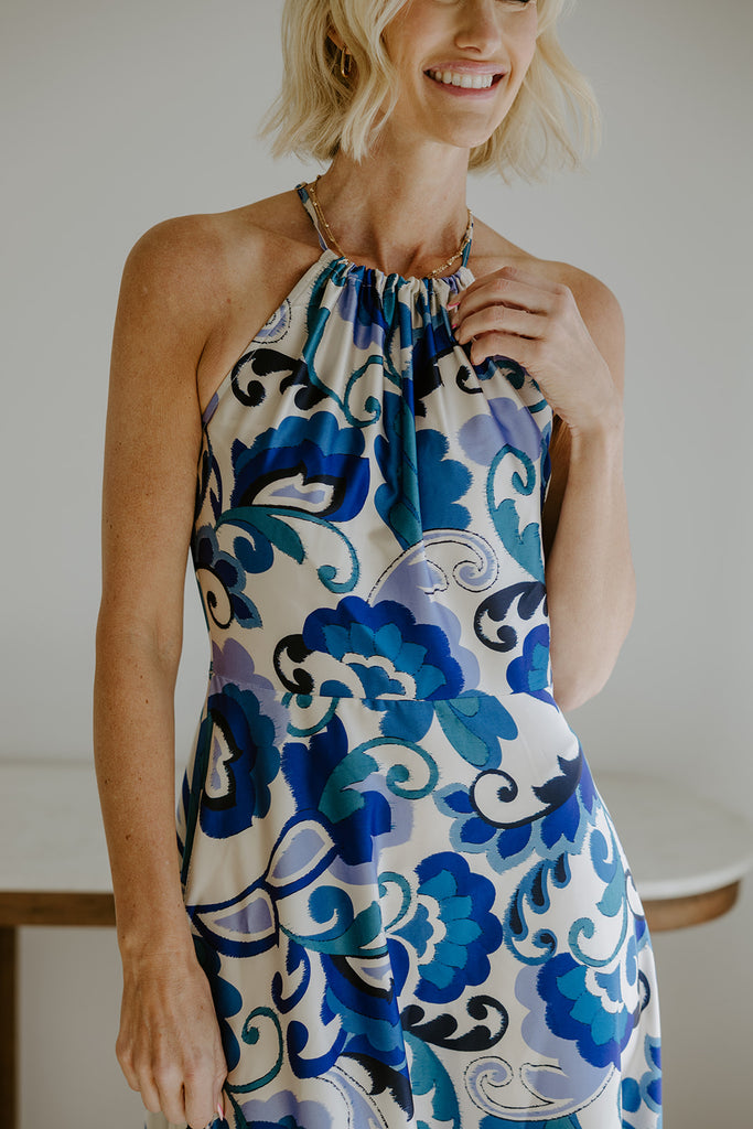 Halter Printed Maxi Dress - Blue