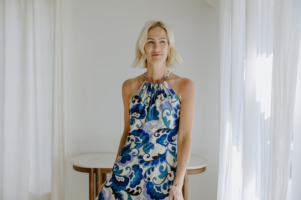 Halter Printed Maxi Dress - Blue