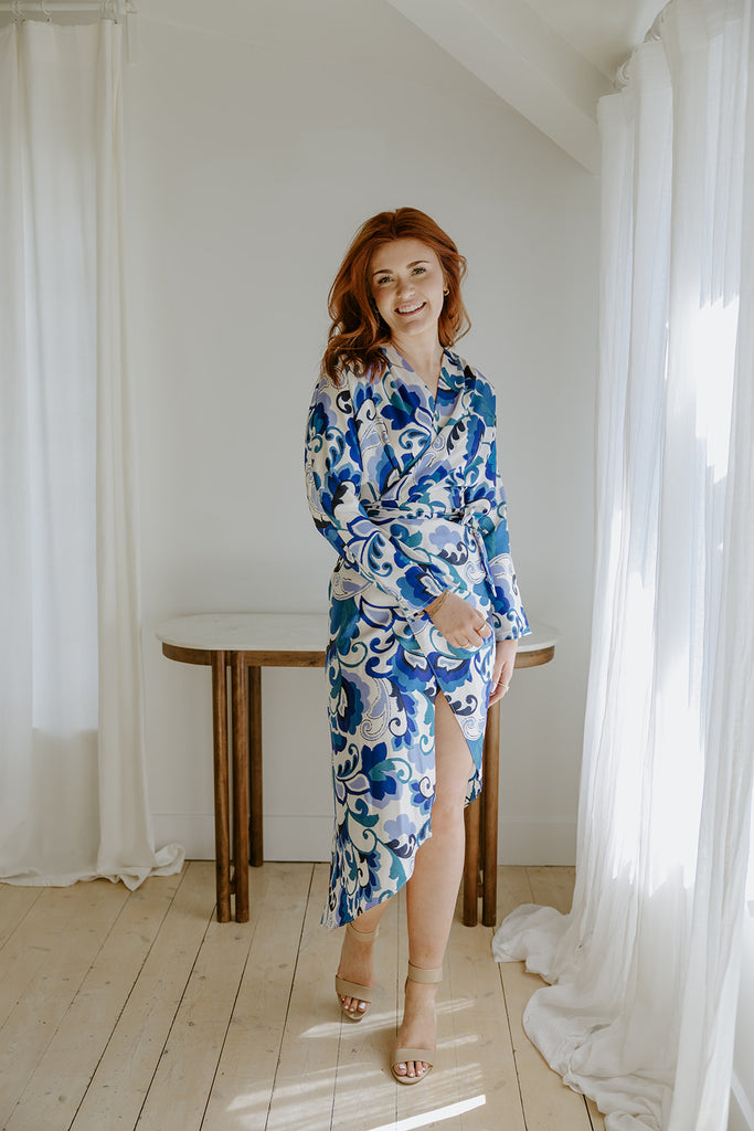 Long Sleeve Printed Wrap Dress