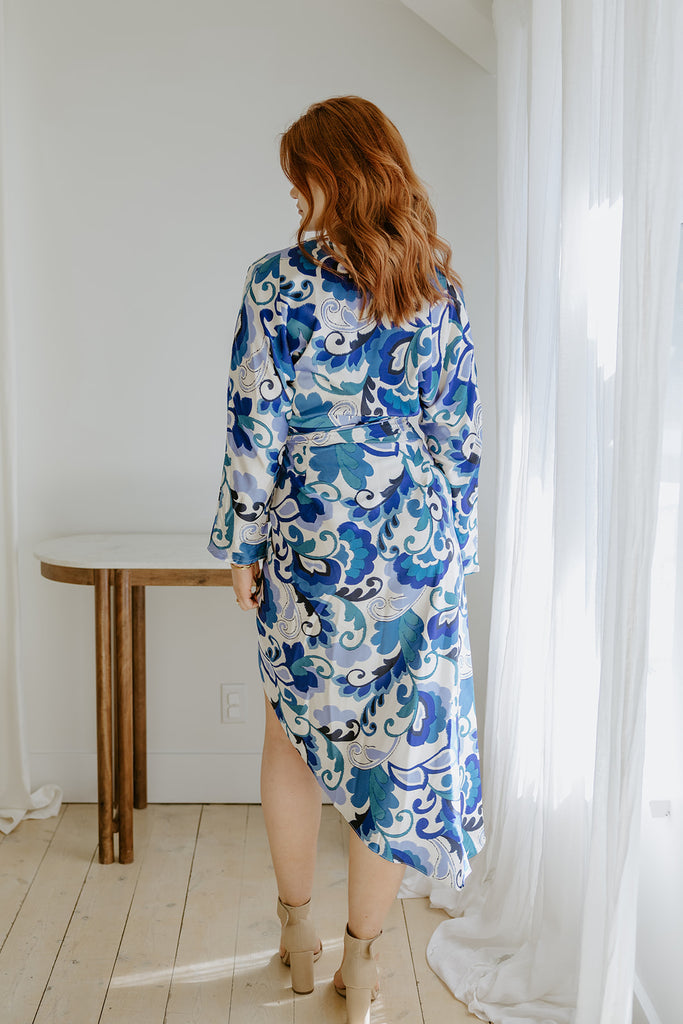 Long Sleeve Printed Wrap Dress
