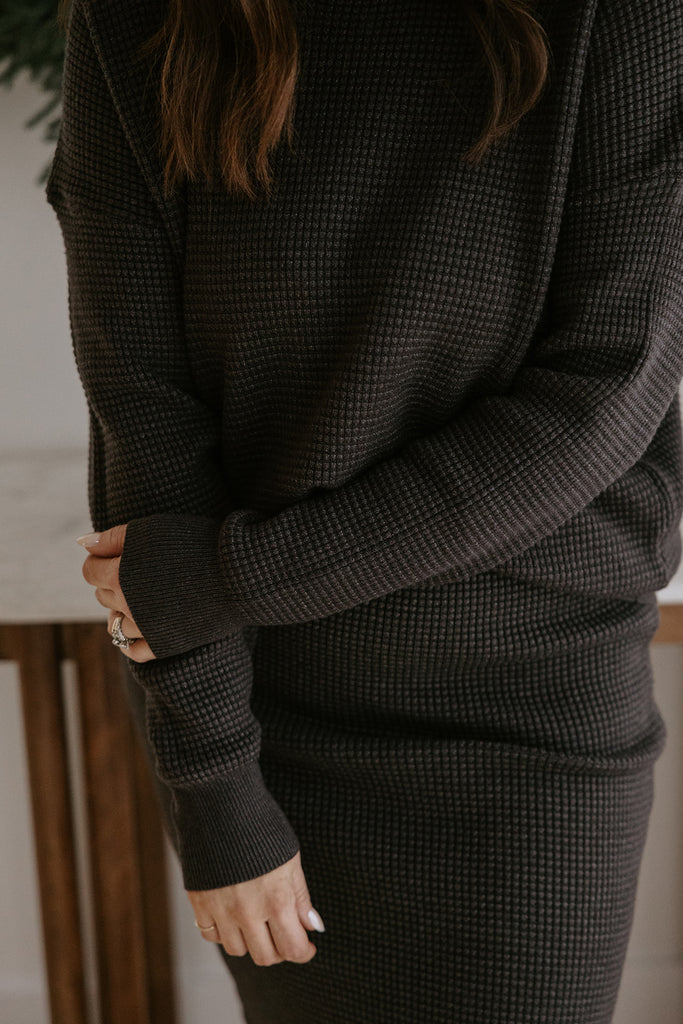 Waffle Sweater & Skirt Set - Heather Charcoal