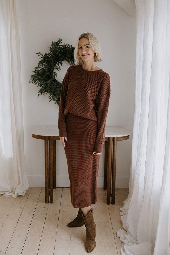 Waffle Sweater & Skirt Set - Puce