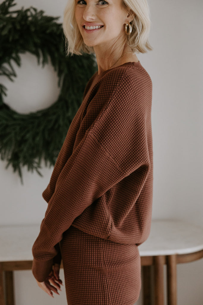 Waffle Sweater & Skirt Set - Puce