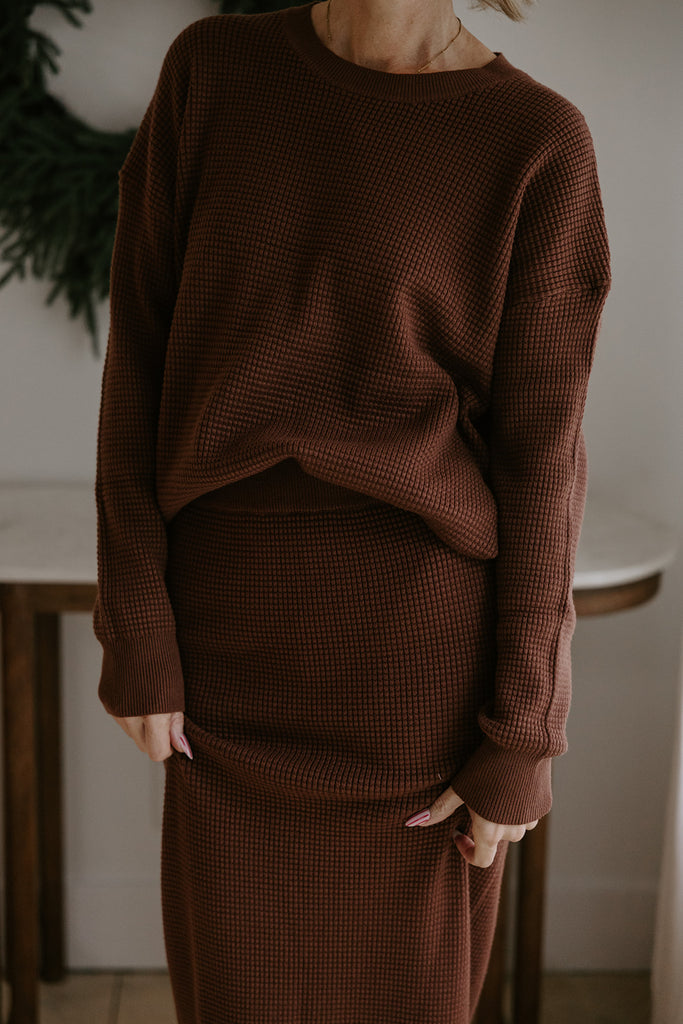 Waffle Sweater & Skirt Set - Puce