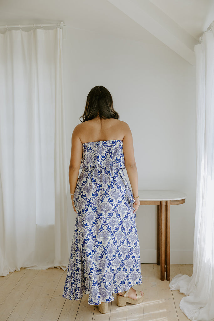 Strapless Printed Belted maxi Dress