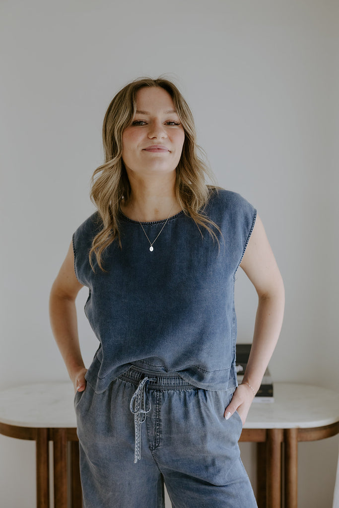 Mineral Wash Denim Top & Pant Set