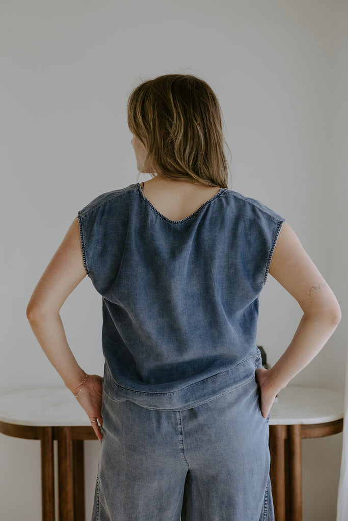 Mineral Wash Denim Top & Pant Set