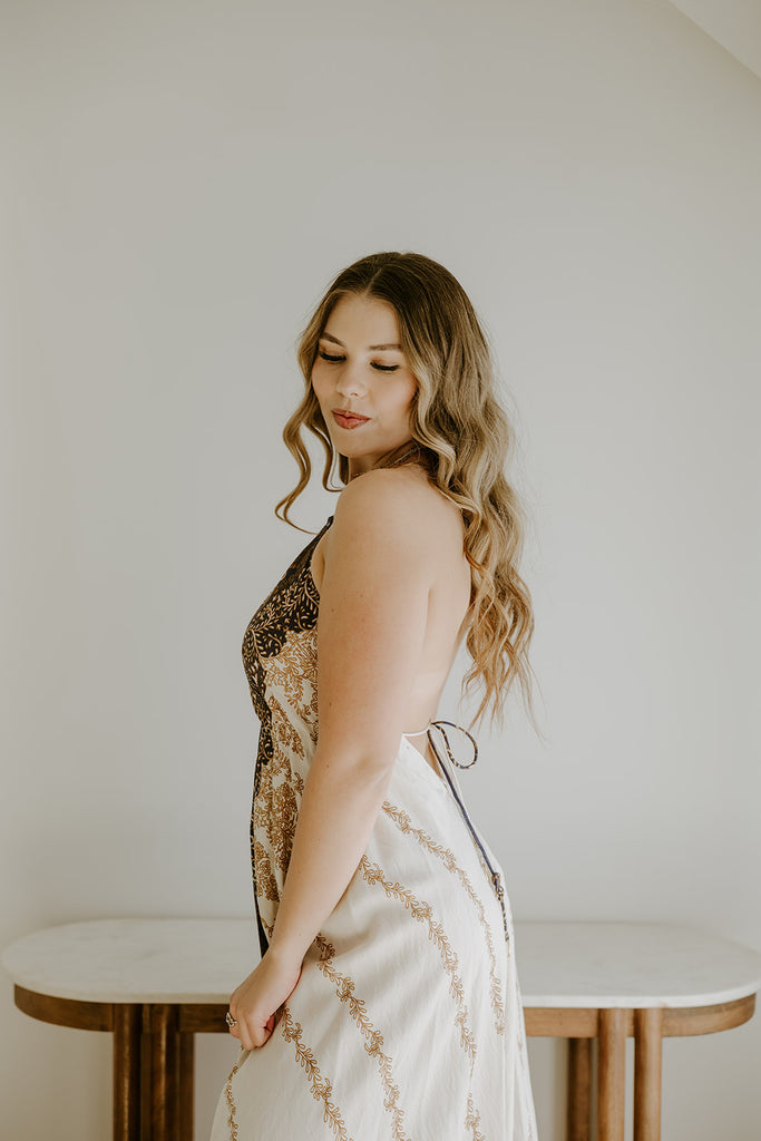 Halter Backless Printed Midi - Oat