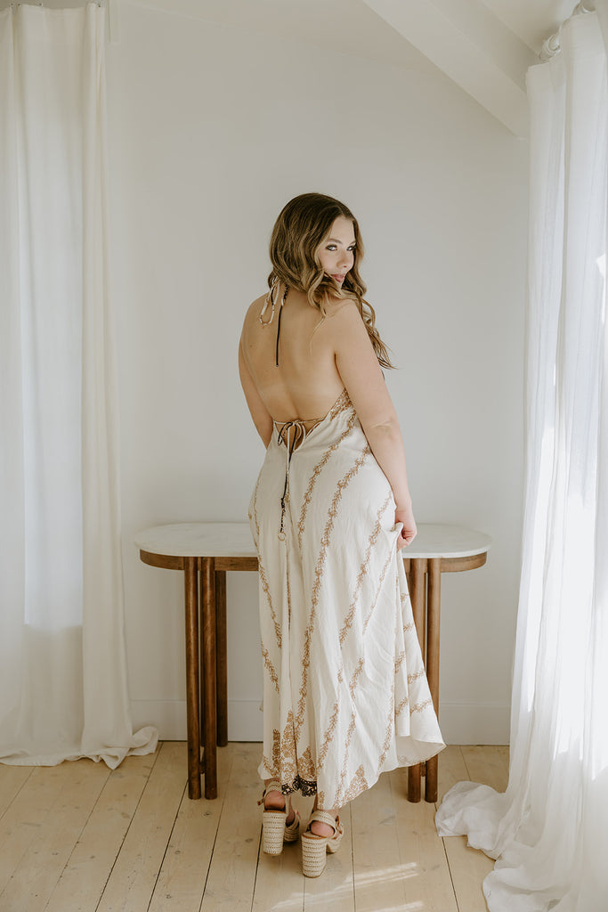 Halter Backless Printed Midi - Oat