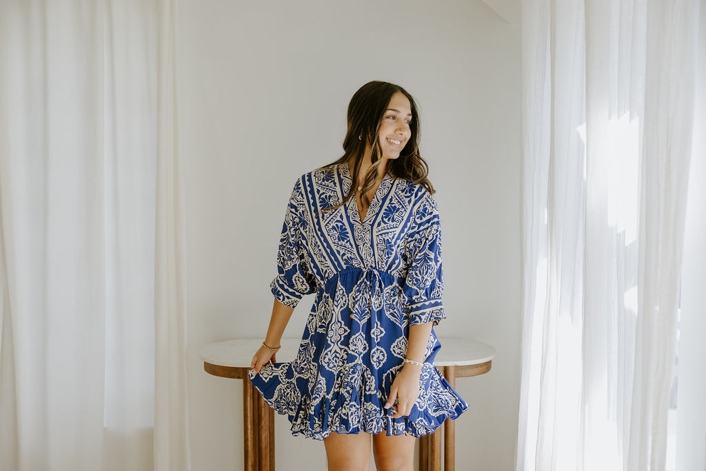 Dolman Front Tie Mini Dress - Royal Blue