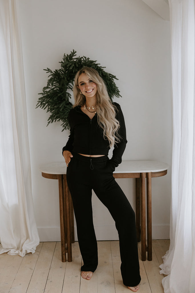 Lightweight Zip Up Hoodie & Pant Set - Black