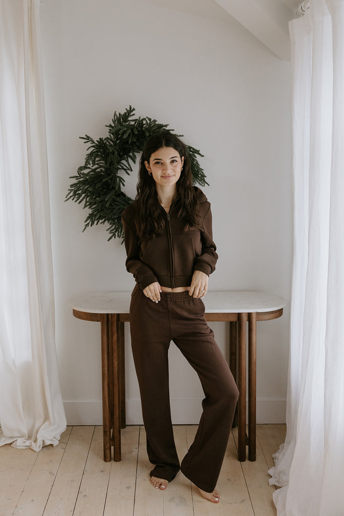Lightweight Zip Up Hoodie & Pant Set - Brown