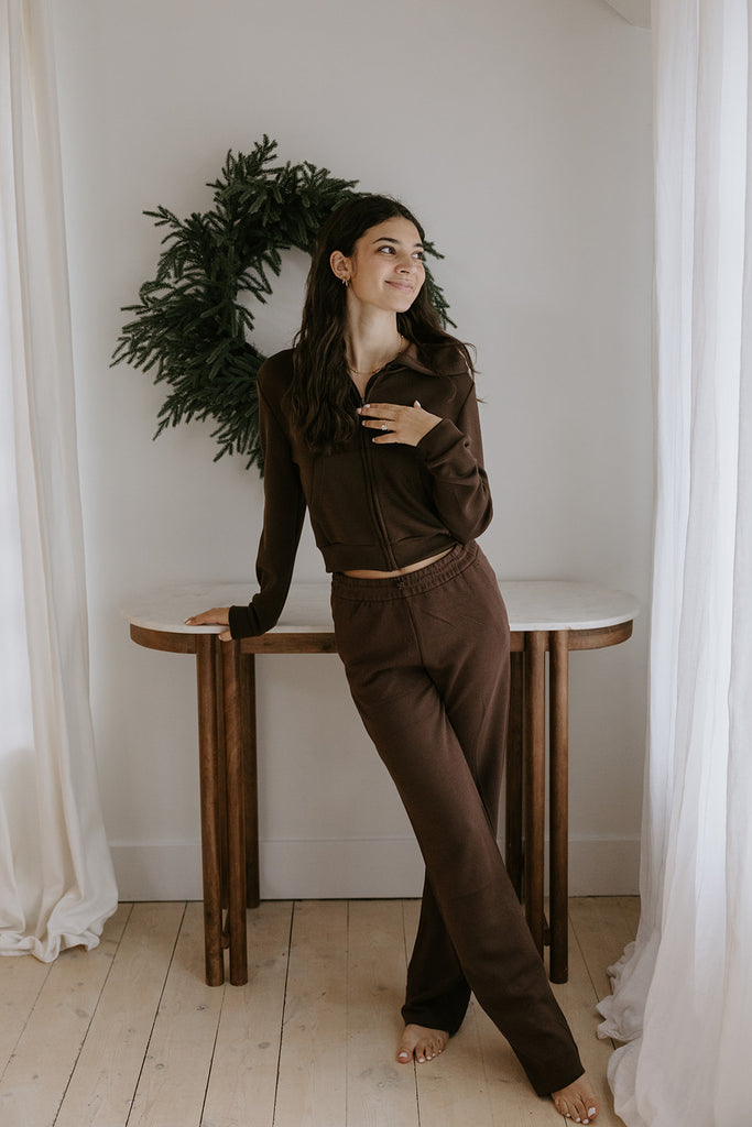 Lightweight Zip Up Hoodie & Pant Set - Brown