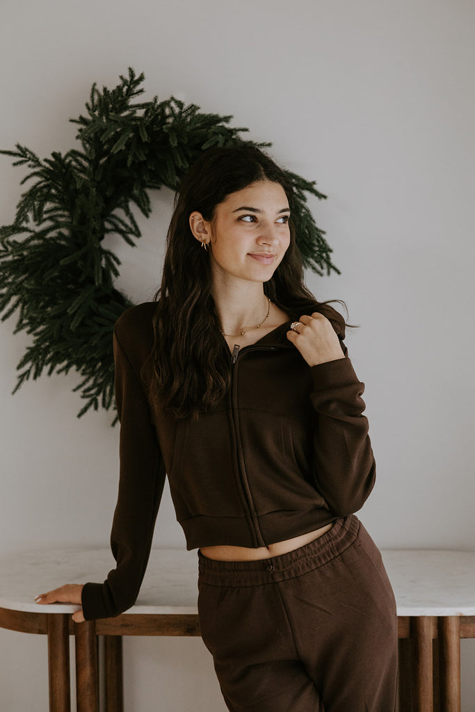 Lightweight Zip Up Hoodie & Pant Set - Brown