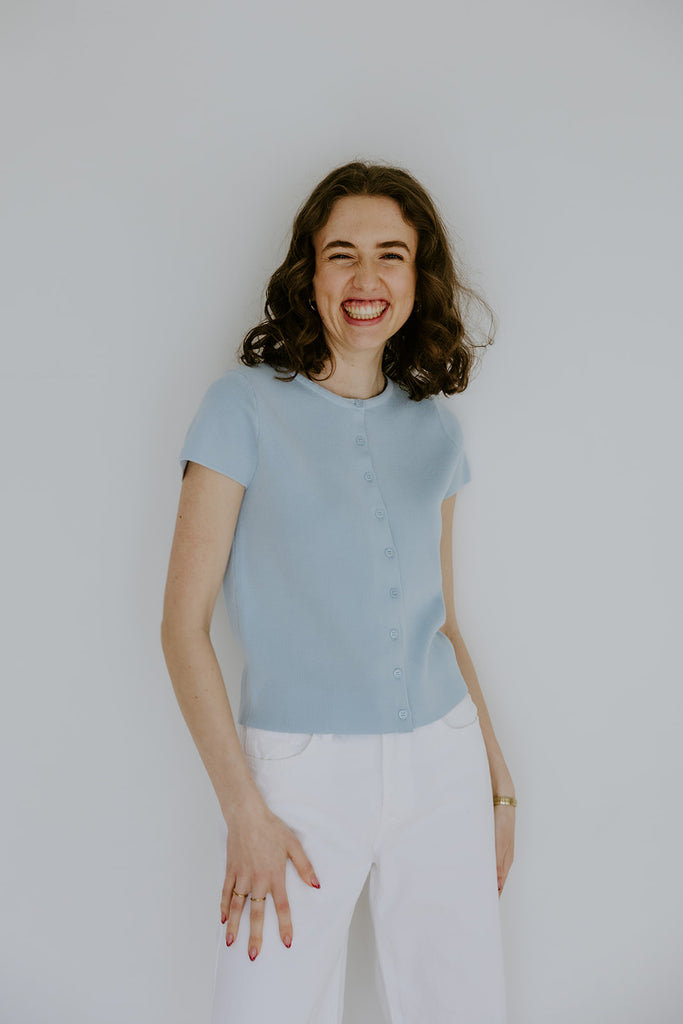 Short Sleeve Classic Cardi - Blue