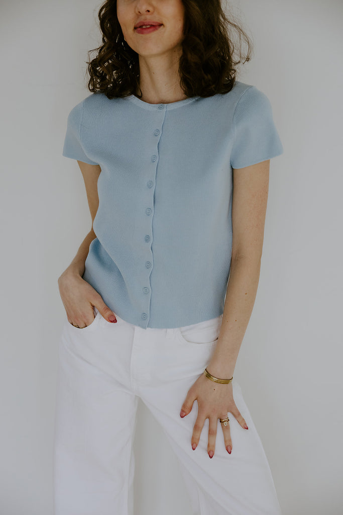 Short Sleeve Classic Cardi - Blue