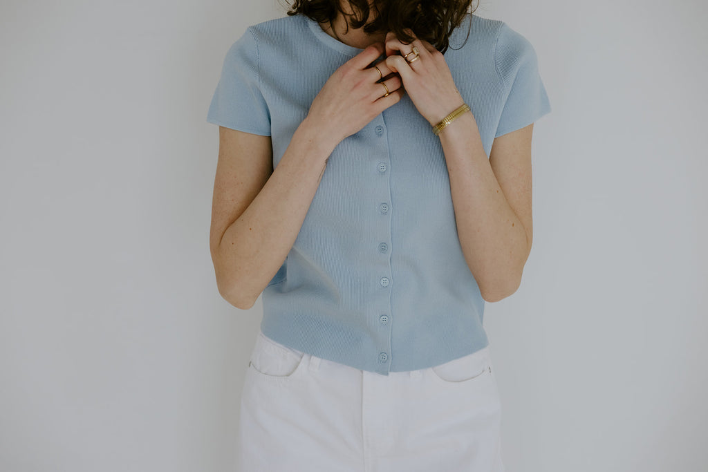 Short Sleeve Classic Cardi - Blue