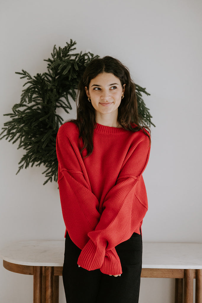 Exposed Seam Sweater - Red