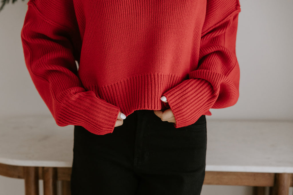 Exposed Seam Sweater - Red