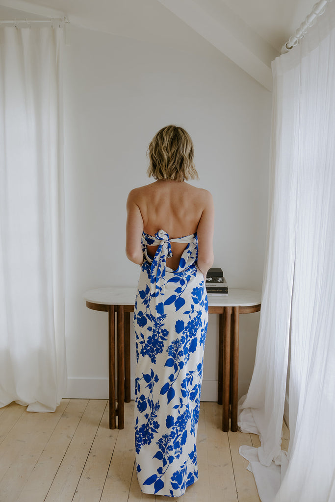 Tube Top Floral Maxi Dress - Blue