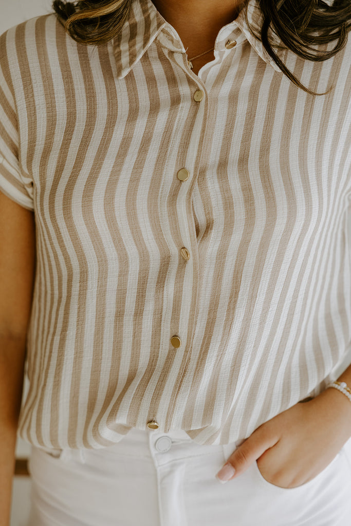 Lightweight Short Sleeve Stripe Shirt - Khaki