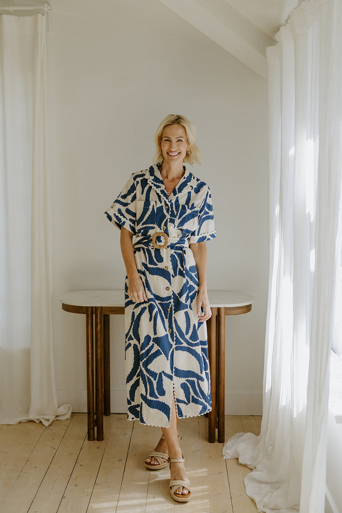 Set Sail Scalloped Dress - Blue
